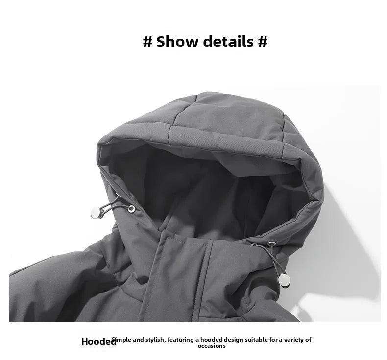 American fashion brand down jacket men's winter new solid color warm hooded bread suit cotton jacket thickened loose jacket