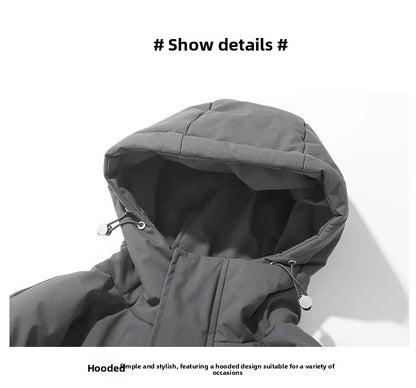American fashion brand down jacket men's winter new solid color warm hooded bread suit cotton jacket thickened loose jacket