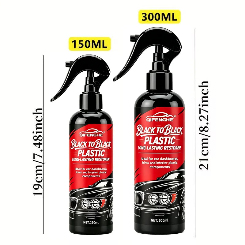 Car Plastic Restorer BLACK TO BLACK Long-Lasting Deep Black Repair Wax Coating for Dashboard, Interior Trim & All Auto Plastic P