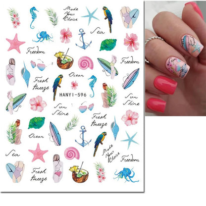 3d Nail Art Decals Elegant White RoyalBlue Roses Flowers Adhesive Sliders Nail Stickers Decoration For Nail Manicure