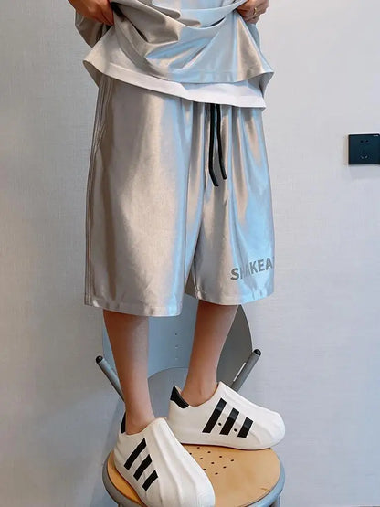 Glossy Pockets Men's Shorts Outdoor Fitness Male Plus Size Casual Sports Basketball Bottoms