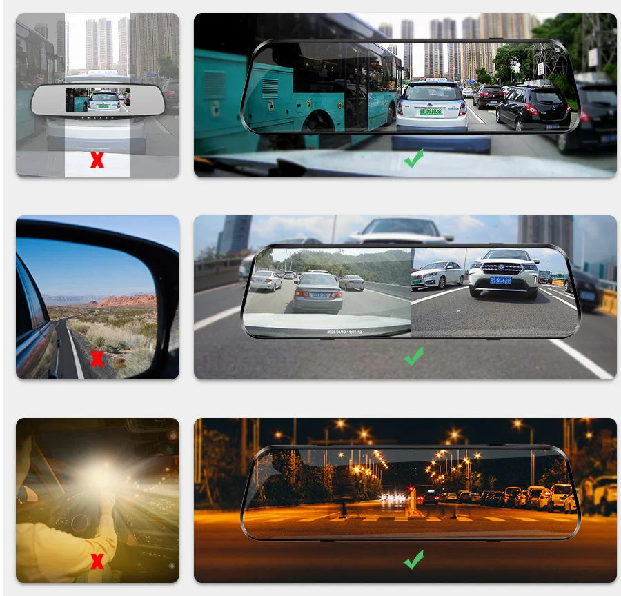 10 Inch Car DVR Car Touch Screen Video Recorder Dual 1080P Rearview Mirror Front and Rear HD Night Vision Camera Mirror