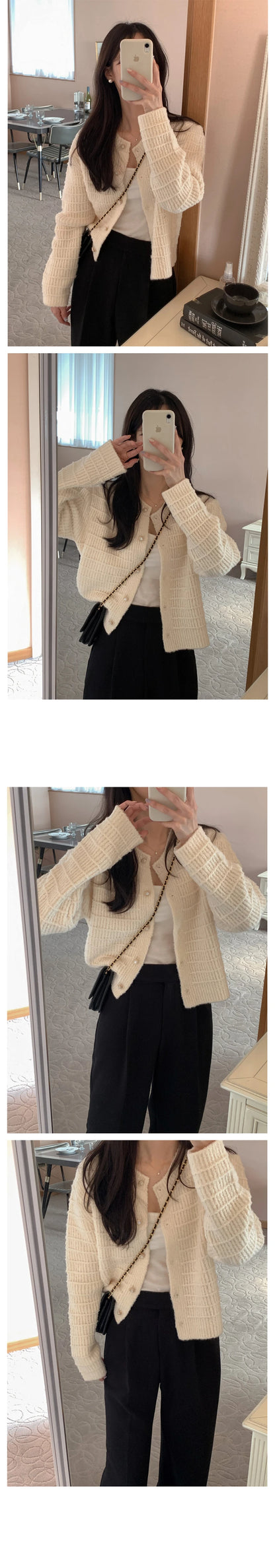 Autumn Elegant Korean O Neck Women's Long Sleeve Jacket Sweet Pink Small Fragrance Retro Short Knitted Cardigan for Lady Spring