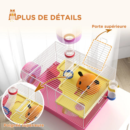 Multi-colored rodent Cage with platform, bottle of water, wheels, House, 34x27x25 cm, pink, rat cage, hamster cage, animals cage, hamster cage