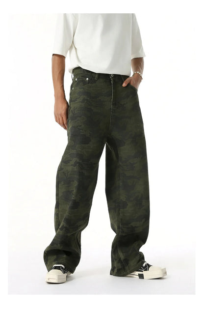 2025 Four Seasons Men's Youth Popular Multi color Pattern Camouflage Pants Basic Versatile Straight Wash Casual Cowboy Pants