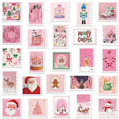 10/30/50pcs Cartoon Pink Christmas Stamps Stickers Cute Santa Claus Aesthetic Decals Luggage Notebook Phone Graffiti Sticker Toy