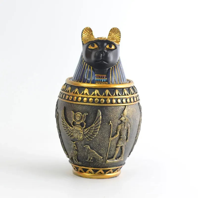 Egyptian Canopic Jar Pet Memorial Urn Anubis Decor Ceramic Ash Keeper Home Art Sculpture Handmade Funeral Keepsake