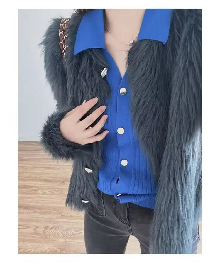 Imitation Mink Cashmere Knitted Cardigan Sweater Coat Women Autumn And Winter 2023 Popular European Soft Cardigan Sweater Female