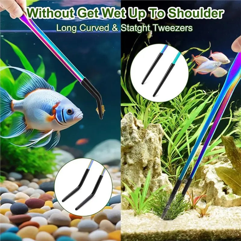 【PRICE-DROP!】Rubber Tip Stainless Steel Reptile Feeding Tongs(2Pcs)- Straight& Curved 10.6" Tweezers For Aquarium Forage Craftin