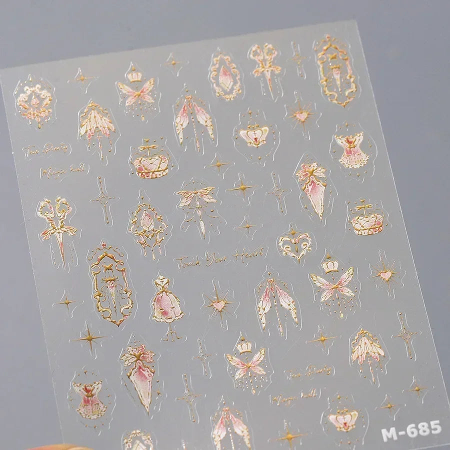 White Flower Petal Cherry Blossom Peach Blossom Falling Petal Floral Gradient 5D Self Adhesive Nail Art Sticker Manicure Decals