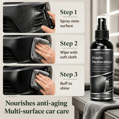 Plastic Restorer Interior Care Spray - Revive Black Shine on Plastic Rubber Vinyl Detailing Spray for Automotive Interior