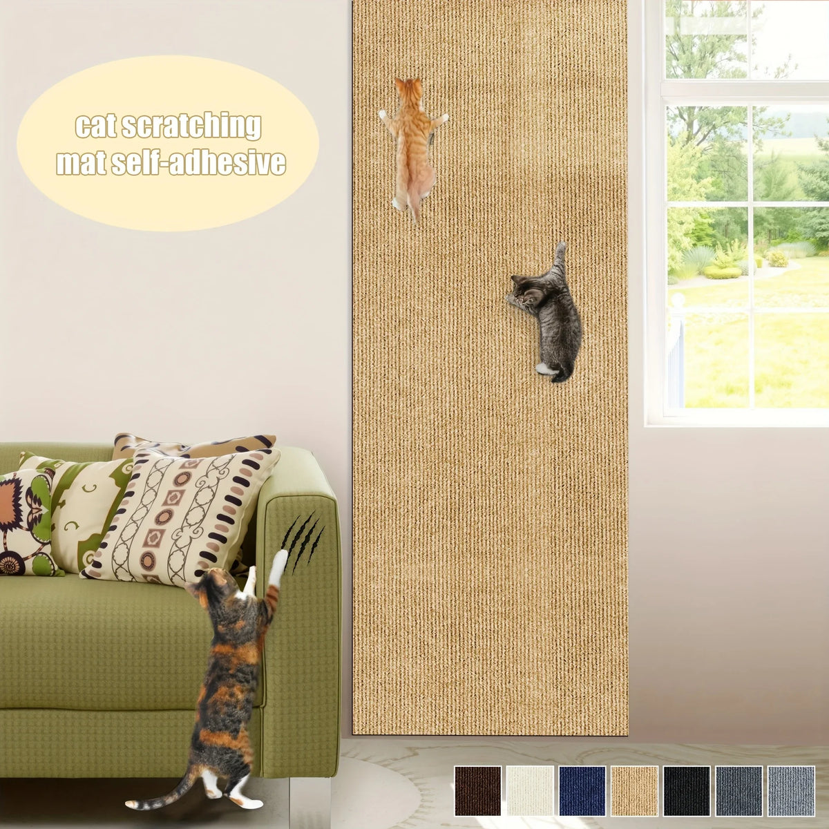 Cat Carpet Cat Scratching Mat Trimmable Self-Adhesive Carpet DIY Climbing Scratcher Scratch Furniture Protector Covering Posts