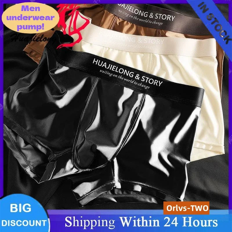 1/3PCS Men's Cool Ice Silk Boxers Shorts Summer Satin-like Solid Underpants Skin Friendly Breathable Mesh Crotch Male Underwear
