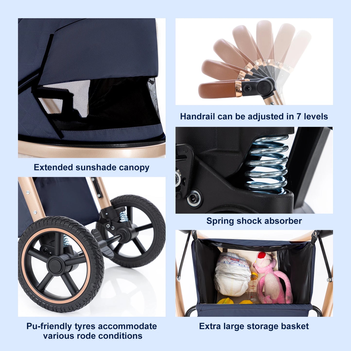 Luxury Baby Stroller 3 in1 Portable Baby Carriage Folding Prams High Landscape Car for Newborn Baby Adjustable Handle travel