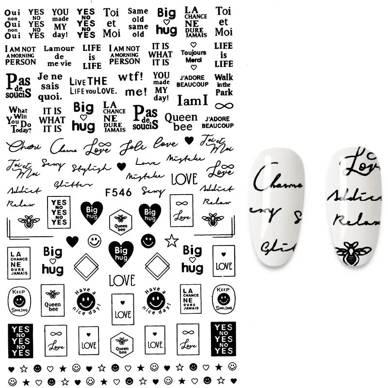 Black and White Love Flowers Line Art 3D Stickers Nail Decals Nail Art Accessories Butterfly Rose Nail Stickers Nail Sliders