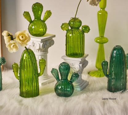 Cactus Glass Vase Hydroponic Plant Living Room Decoration Aromatherapy Bottle Flower Decor Vase Tabletop Small Vase Handicraft