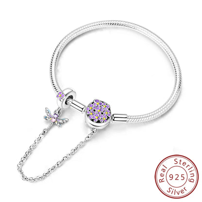 Original 925 Sterling Silver Bracelets 17-20CM Love Heart Flowers Butterfly Charms Beads Bracelet For Women Fashion Jewelry Gift