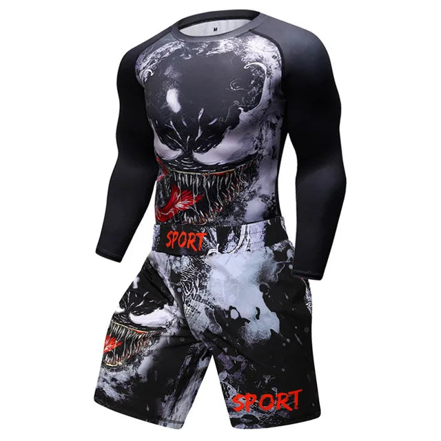 New Men Sports Jiu Jitsu BJJ Suit Gym Fitness Compression Clothes Running Jogging Sport Wear Exercise Workout Rashguard Tights