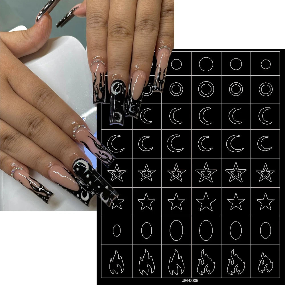 24-Design Airbrush Stencil Nail Stickers 1Pcs Butterfly/Heart/French Line Nail Decal Adhesived DIY Nail Template Airbrush Slider