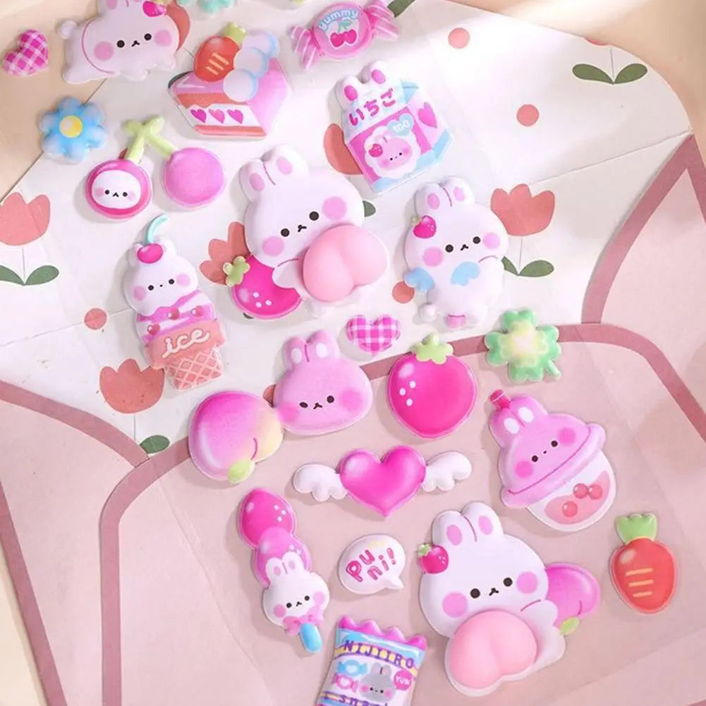 Kawaii Cartoon Soft Cute Little Rabbit 3D Pinching Relaxing Butt Stickers Cute DIY Mobile Book Decoration Stickers Festival Gift