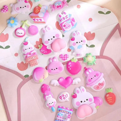 Kawaii Cartoon Soft Cute Little Rabbit 3D Pinching Relaxing Butt Stickers Cute DIY Mobile Book Decoration Stickers Festival Gift