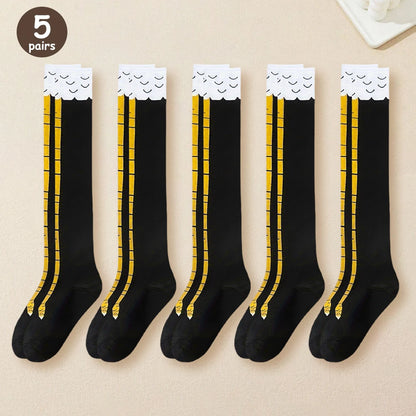 1/2/5/10 Pairs Women Knee High Socks Trendy Cartoon Funny Chicken Claw Socks Fitness Sport Casual Slim Leg Long Tube Socks Women