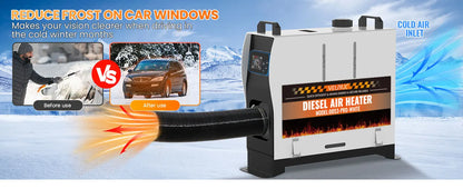 8KW 12V/220V All-in-One Diesel Heater, 0.16-0.52l/h, 8-36 ℃ Adjustable, LCD remove & Bluetooth APP, Portable for Camping RV