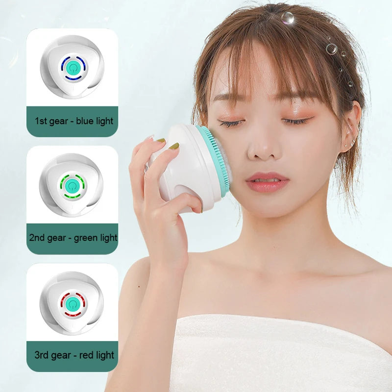 Electric Bath Brush 5-in-1 Long Handle Rechargeable Spin Body Facial Scrubber Back Rubbing Cleaning  Massage Spa Shower Brush
