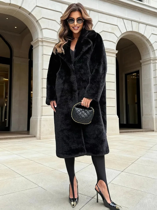 TARUXY Winter Loose Mink Velvet Imitation Fur Splicing Long Coat Fur Suit Collar Women's Coat High Street Fashion Lady Overcoat