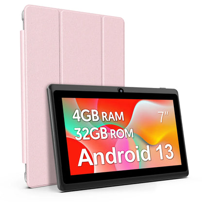 7-Inch Android 13 Tablet, 4 (2+2) GB RAM, 32GB Storage, 3500mAh Battery, HD 1024x600 IPS Display, Dual Cameras, WiFi, Bluetooth
