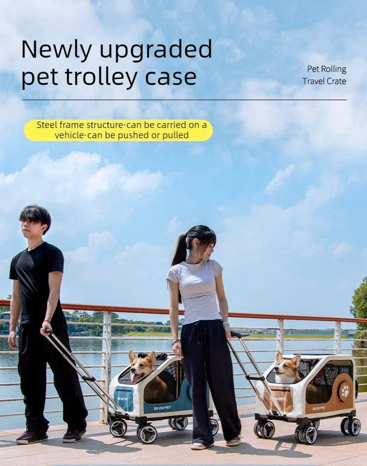 Large Pet Stroller with Telescopic Handle Silent Wheels Foldable Dog Cat Trolley Carrier Breathable Mesh Medium Pets Travel Cart