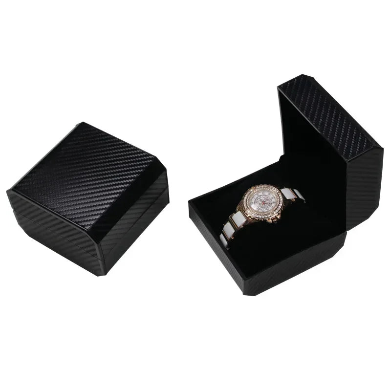 Black Single Watch Gift Box with Pillow PU Leather Wristwatch Display Case Organizer for Men Clamshell PU leather watch case