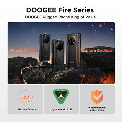 DOOGEE Fire 7 Ultra 5G Rugged Phone POC Walkie Talkie Mobile Phone 13000mAh Battery 32GB RAM (8+24) 256GB ROM Dimensity 6300 NFC