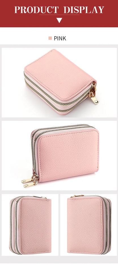 Women's Double Zipper Wallet Fashion Short Credit Card Holder with Large Capacity Coin Purse