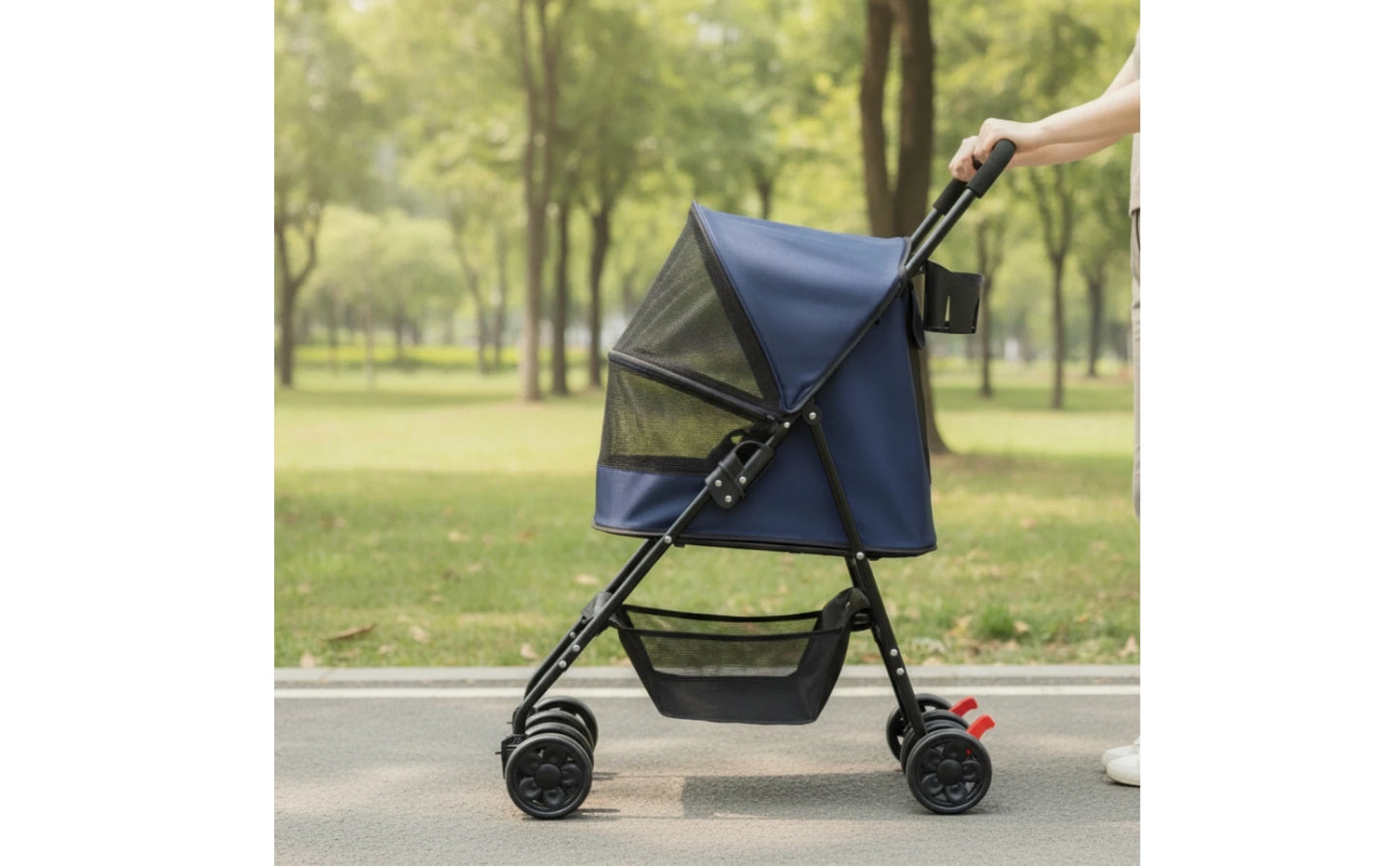 Pet Stroller with Cup Holder Collapsible Pet Stroller with Storage Basket Compact Portable for Small Dogs, Outdoor Walks, Travel