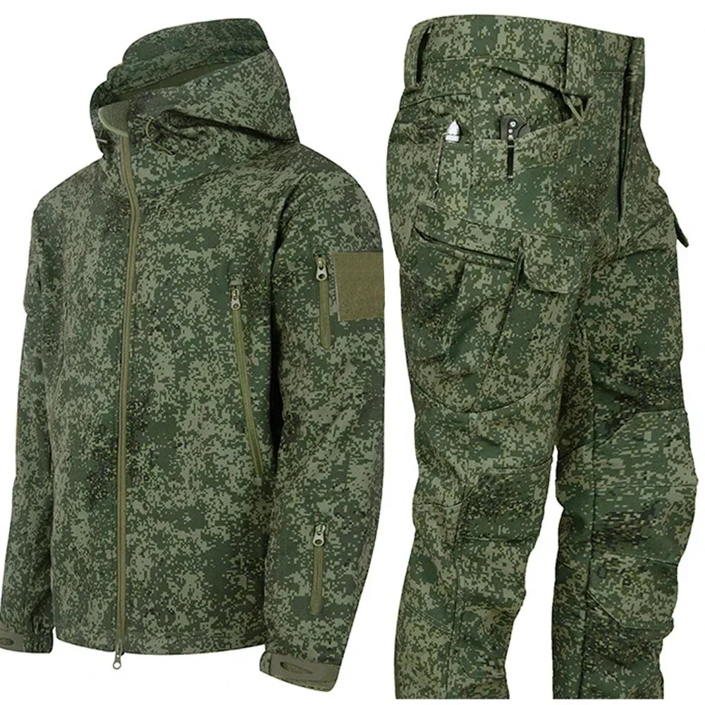 New Men's Winter Jacket Tactical  Sets Fleeced Sharkskin Windproof Waterproof Padding Suits Paintball Uniform Pockets Camo