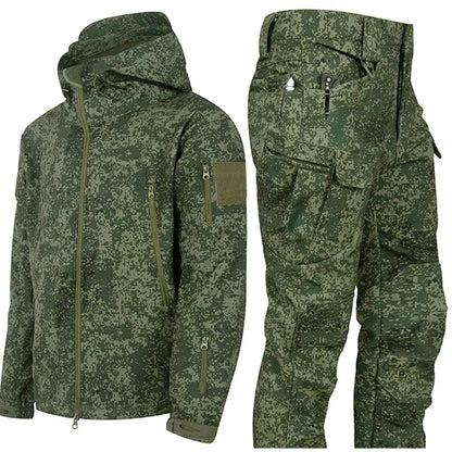 New Men's Winter Jacket Tactical  Sets Fleeced Sharkskin Windproof Waterproof Padding Suits Paintball Uniform Pockets Camo