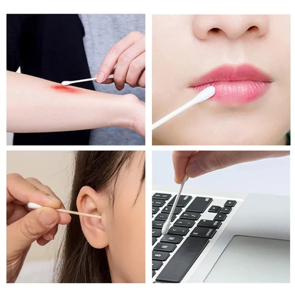 Wholesale 100Pcs Cotton Swab Wooden Cotton Sticks Double-Tipped Cotton Bud Chlorine-Free Hypoallergenic Cotton Swab Makeup Tools