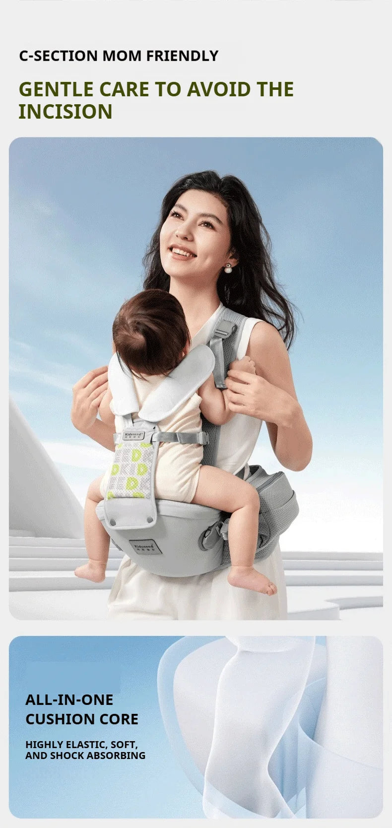 AIBEDILA Baby Carrier Waist Stool Ergonomic Kangaroo Baby Carrier with Knob Breathable Newborn Waist Stool 0-36M