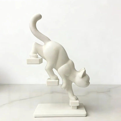 Modern White Leaping Cat Sculpture Geometric Minimalist Home Decor Living Room Desk Ornament Ideal Gift for Cat Lovers