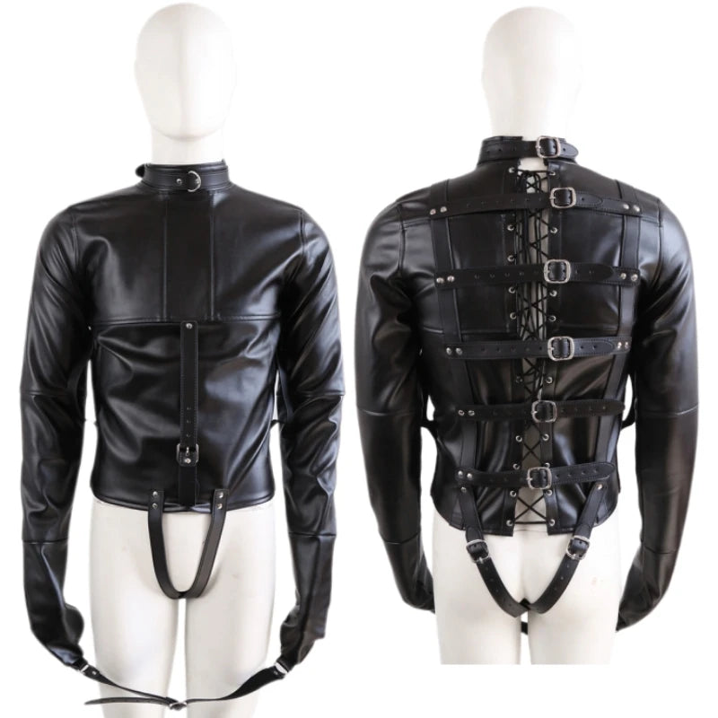 PU Leather Straitjacket BDSM Bondage Body Harness Adult Game Straight Jacket Halloween Armbinder Sex Toys For Women Men