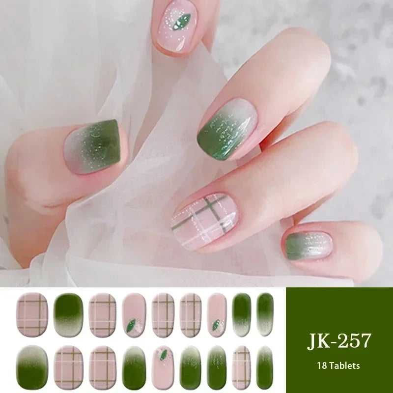 16/18/20Tips Semi-Cured Gel Nail Strips Adhesive Full Cover Stickers for Nails UV Lamp Need Press On Nails Fashion Manicure