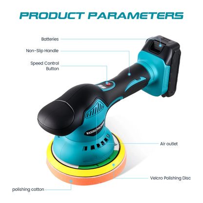 Podofo 21V Cordless Car Waxing Machine Adjustable 8 Speed Auto Polish Waxing Machine Polishing Wax Tool Wax Polisher With Battery & Charger