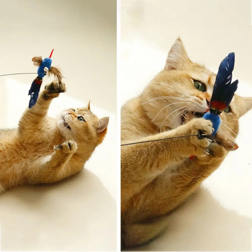 Plush Simulated Bird Cat Stick Head Cat Teaser Stick Colorful Cat Playing Teaser Wand Suction Cup Teaser Toy Interactive Cat Toy