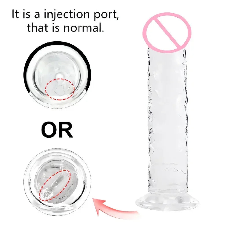 Realistic Soft Jelly Dildo Transparent Suction Cup Strong Grip Flexible Intimate Toy for Women Solo Couple Play