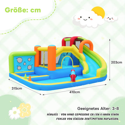 Kids' Bounce House,5 in 1 Inflatable Hopping Castle for Kids 3-10 Years, Outdoor Castle Bouncer with Slide Jump Area Water Pool Football Net