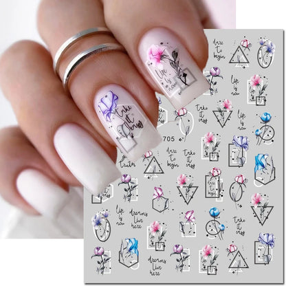 3d Nails Art Decals Spring Fruits Pink Full Tips Peony Magnolia Flowers Adhesive Sliders Stickers Decoration For Nails Manicure