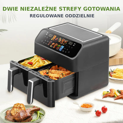 Hot Air Fryer 9L Dual Basket Electric Oilless Cooker Oven with Touch Control,10-In-1 Multifunction,Visible Window,Family Size