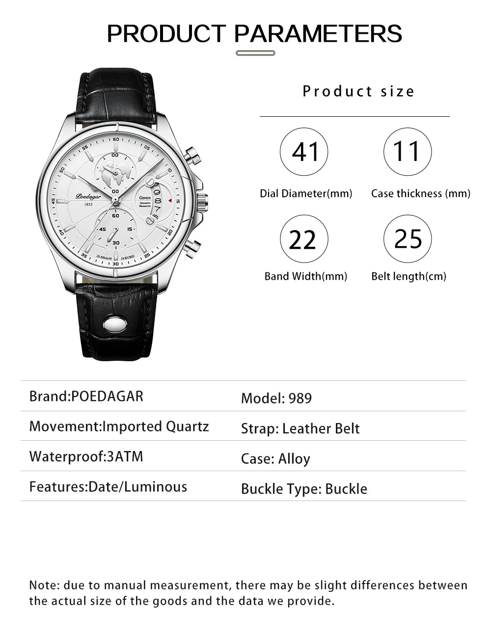 POEDAGAR Luxury Man Wristwatch Chronograph Date Waterproof Leather Men Watch Casual Quartz Men's Watches Sports Male Clock Reloj
