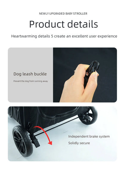 Large Dog Strollers Breathable Zipper Design Pet Cart Dogs Carrier Outdoor Travel Large Transportation Carts Adjustable Height